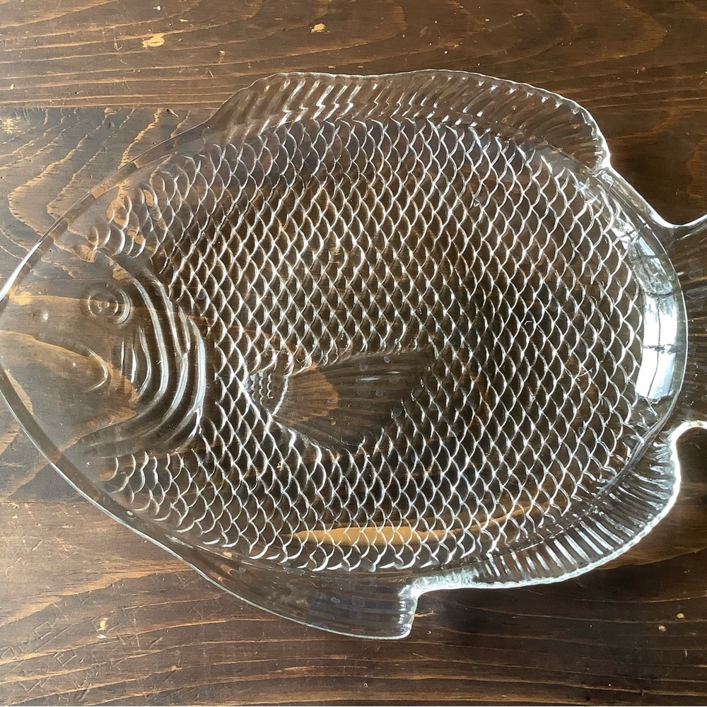 Clear Glass Fish Shaped Ovenproof Platter Vintage